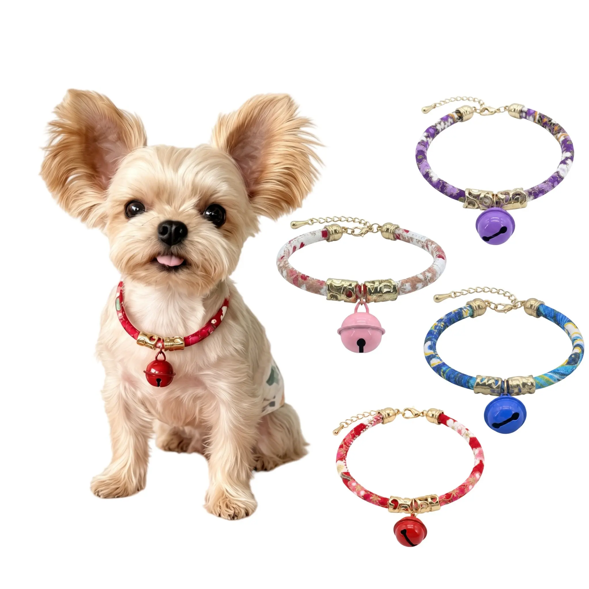 3pcs Random Color Ethnic Japanese Floral Pet Collar – Adjustable Collars Festival Holiday Necklace for Small Medium Dogs Cats – Boho Puppy Kitten Neckwear Gift Set