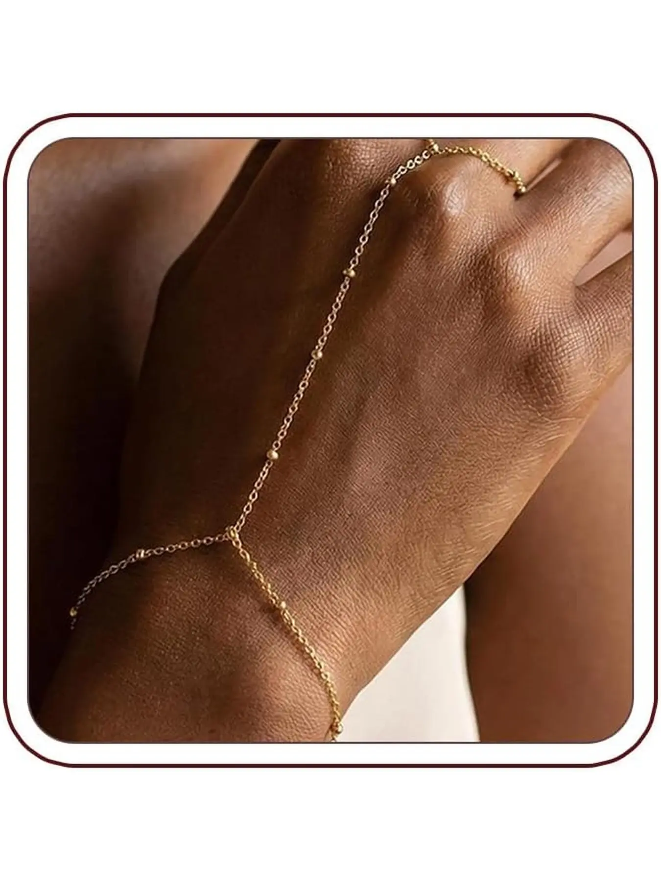 Golden Hand Chain Bracelet for Women, Ring Bracelet Hand Chain Non Tarnish Waterproof Dainty Finger Bracelet Beaded Cubic Zirconia Layered Twist Link Stack Bracelets Trendy Jewelry Gift for Her