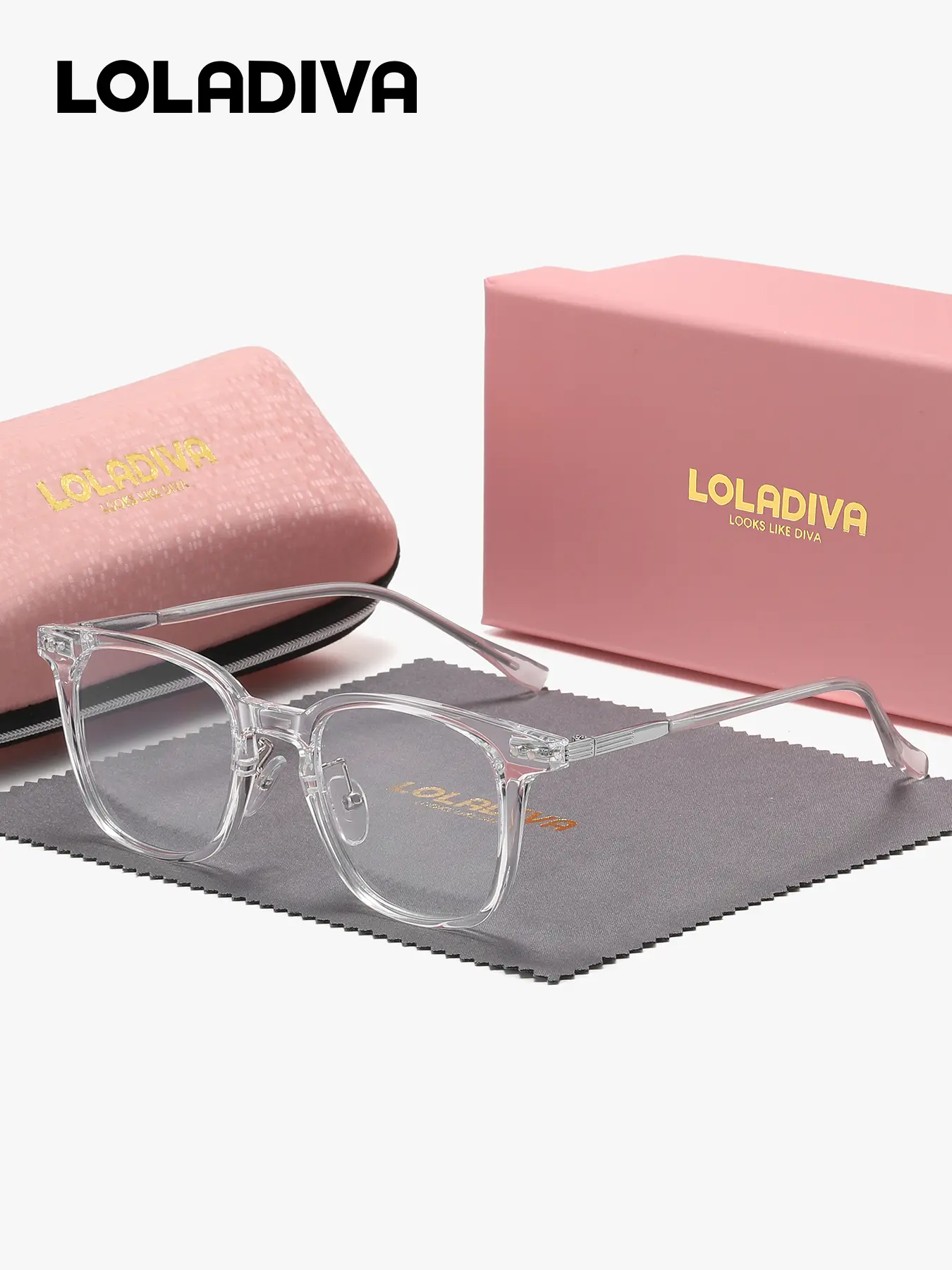 LOLADIVA 1 Piece Unisex Transparent Design Full Frame Plaon Glasses Defining Style Square Frame Plaon Glasses