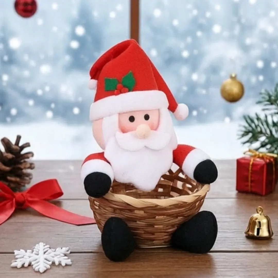 Christmas Santa Wicker Storage Basket, Festive Desktop Candy Snack Gift Decorative Organizer, Perfect for Holiday Season
