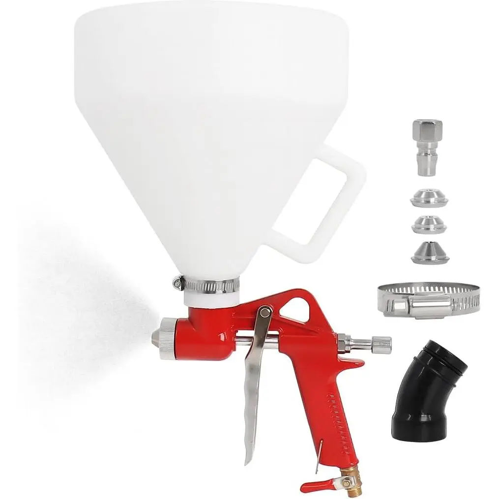 Drywall Texture Sprayer Kit 1.5 Gallon Air Hopper Spray Gun| Includes Elbow Hose and 3 Nozzles 4.5/6.0/8.0mm for Popcorn Orange Peel and Knockdown Texture on Walls & Ceilings (White)