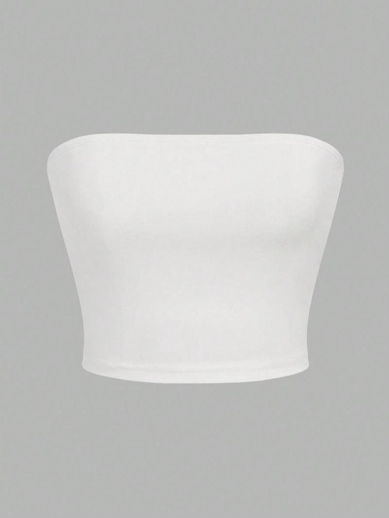 Women's Simple Solid Color Crop Tube Top, Casual Minimalist Basic Sleeveless Strapless Cropped Tops for Summer, Ladies Clothes for Daily Wear