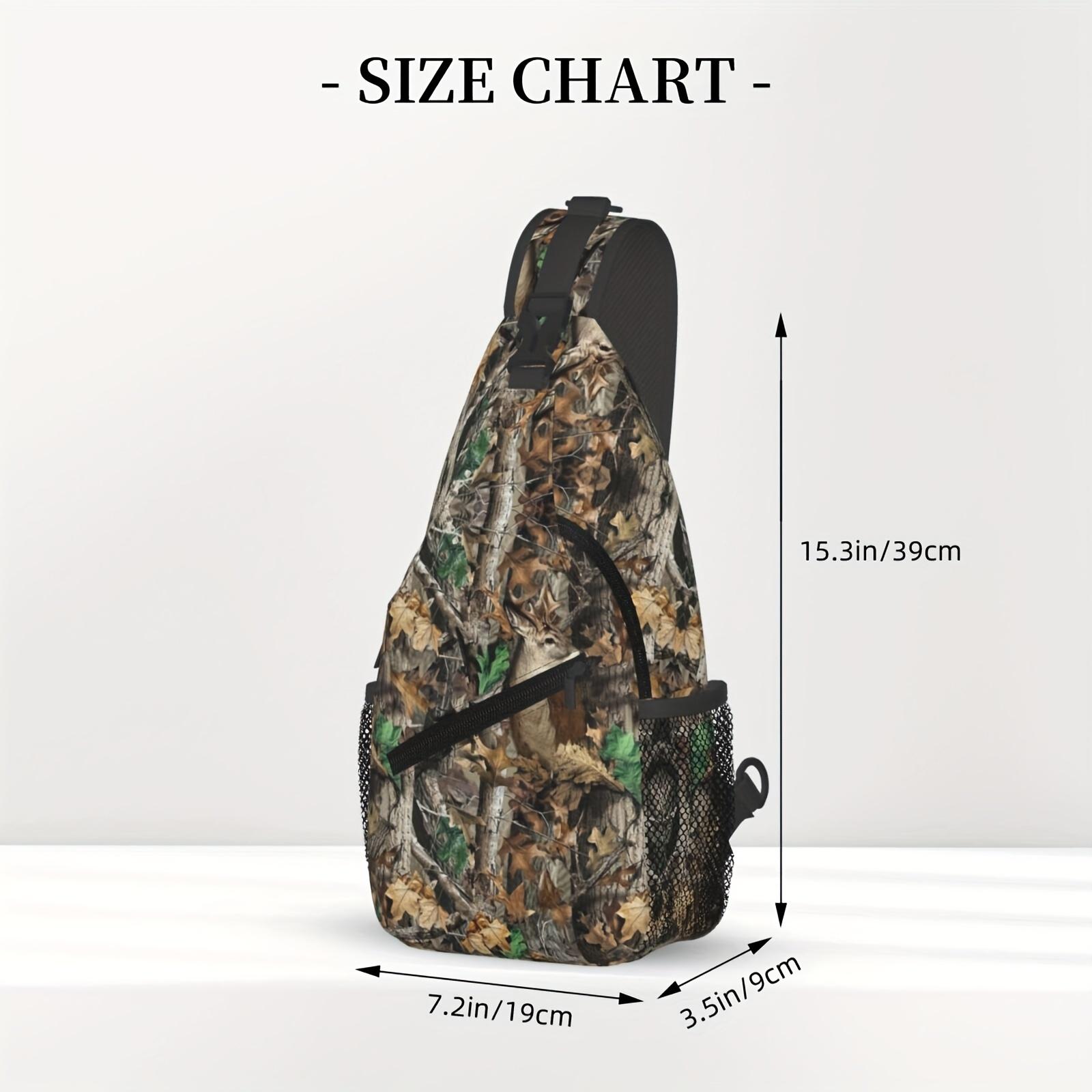 A Versatile Crossbody Chest Bag Designed for Hiking, Featuring a Camouflage Pattern with Leaves  Deer. This Folding Backpack Offers Ample Storage  Is Stylishly Durable, Making It Suitable for Shopping, Work, Travel, Beach Outings and