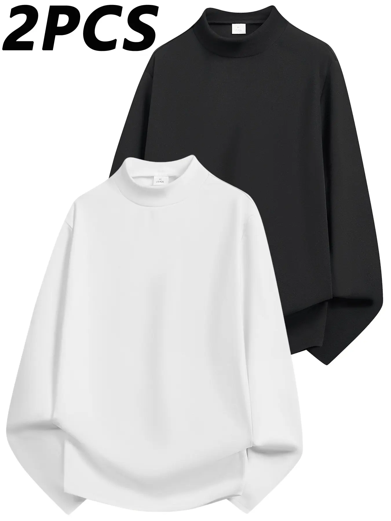Men's Mock Neck Long Sleeve Shirts 2‑Pack Soft Thermal Basic T‑Shirts Casual Semi‑High Neck Undershirt Layering Tops for Autumn Winter Daily Wear