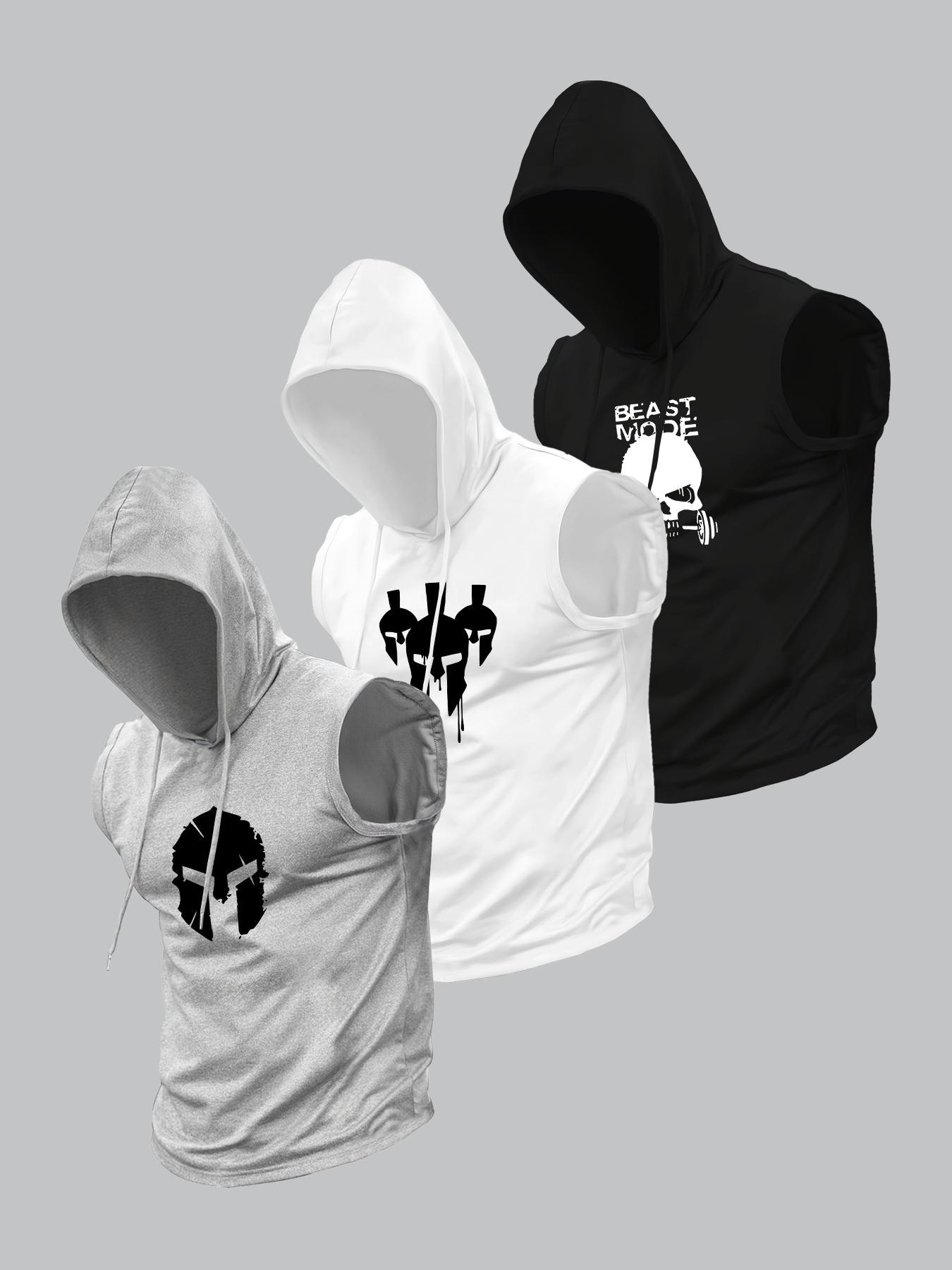 Men's Skull Print Graphic Hooded Tank Top, Regular Fit Casual Sleeveless Top for Summer, Men's Top for Daily Wear, Sweatshirt