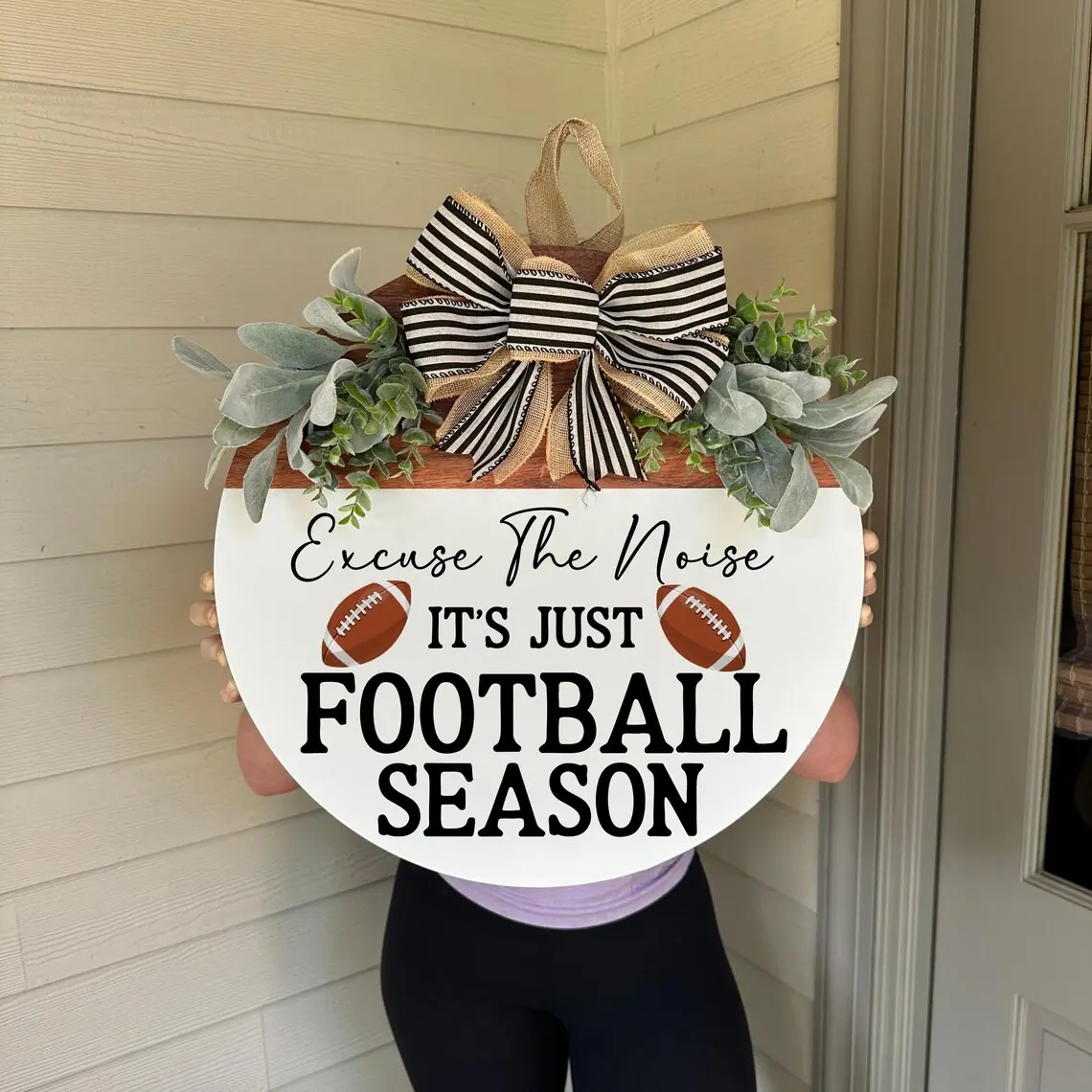 Wreaths Football Front Door Decor, Football Door Sign, Excuse The Noise Its Football Season, Sports Sign, Football Family Sign, Plaque Sign, Fall Door Decor, Front Door Sign, Wooden Door Sign, Home Decor, Porch Decor, Round Wreath for Front Door