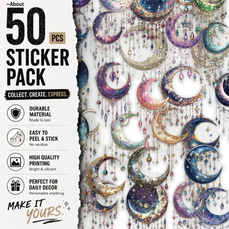 50PCS Dreamy Galaxy Aesthetic Vinyl Stickers Pack for Laptop Water Bottle Phone Case Skateboard Journal Scrapbook DIY Decoration