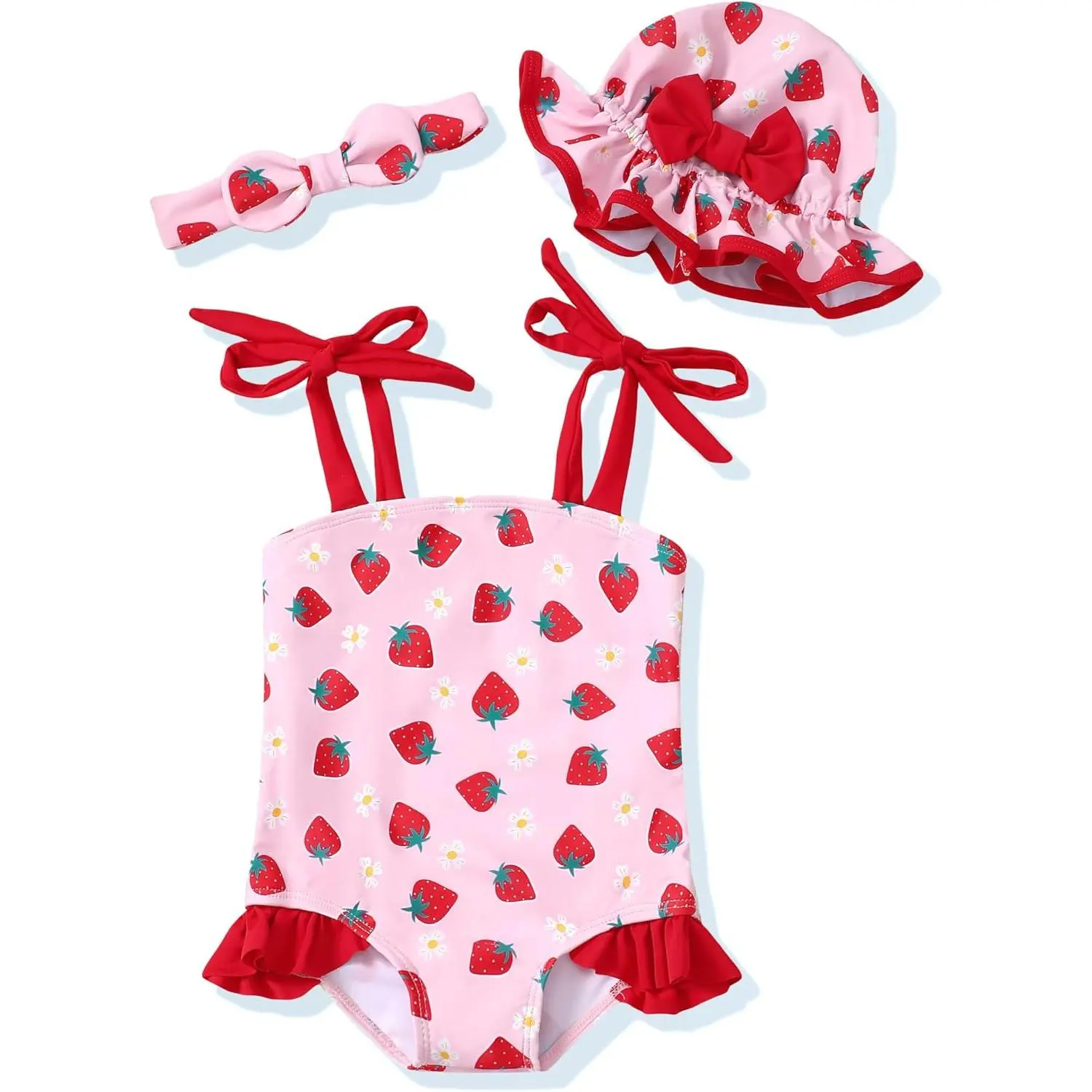 Baby Girl Swimsuit Toddler Girls One-Piece Swimsuit Summer Beach Bikini Girl Bathing Suits with Hat 0-24 Month