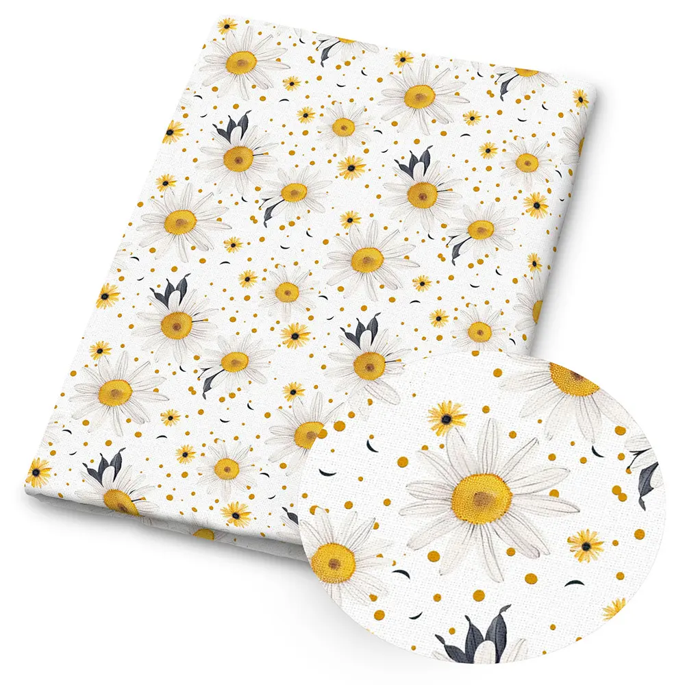 1pc Yellow Daisy Floral Print Fabric - 59 X 19.68 Inches (150 X 50cm) Pre-cut Polyester Fabric - Suitable for DIY Sewing, Scrapbooking, Tablecloths and Crafts