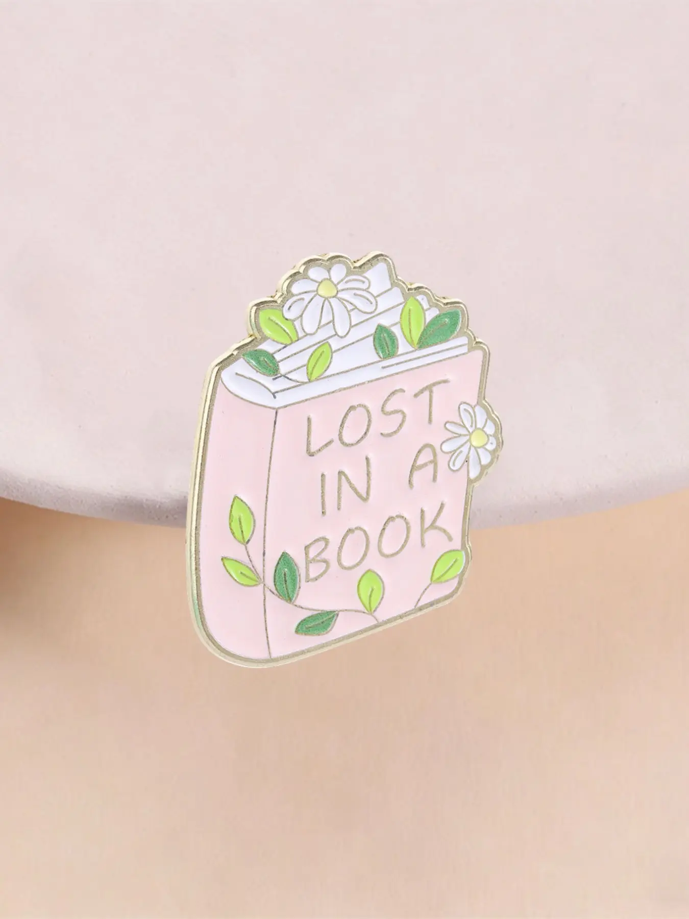 Lost in a Book Floral Book Enamel Pin, Daisy Leaf Lapel Brooch, Bookworm Reader Gift, Unique Accessory for Literature Lovers