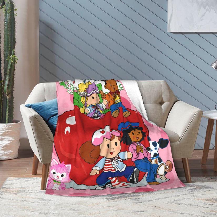 Strawberry Shortcake Flannel Blanket 80s Nostalgia Retro Animated Poster Berry Bitty City Soft Warm Throw For Gamer Room Decor Dorm Essential Bed Sofa Gift