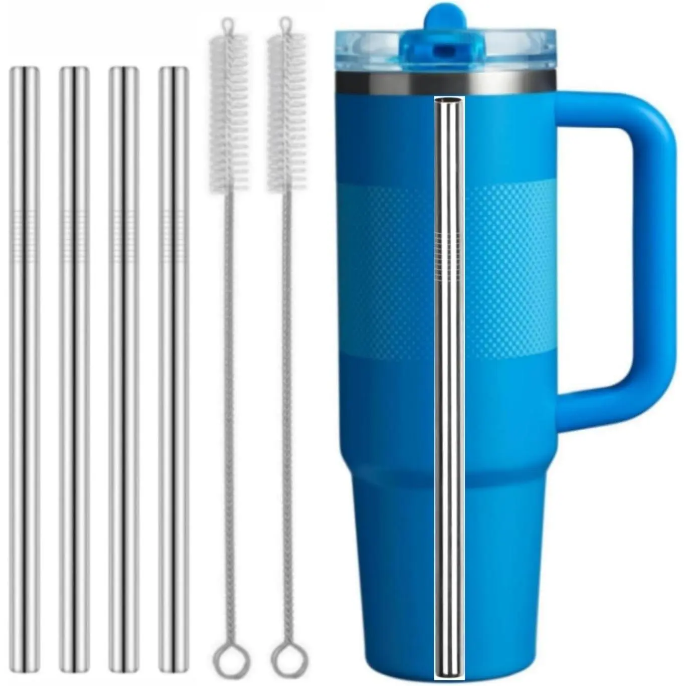 Metal Straw  for  Quencher ProTour Flip Tumbler 40oz,4 Pack Stainless Steel Drinking Straw with Cleaning Brush for  Quencher ProTour 40oz Cup