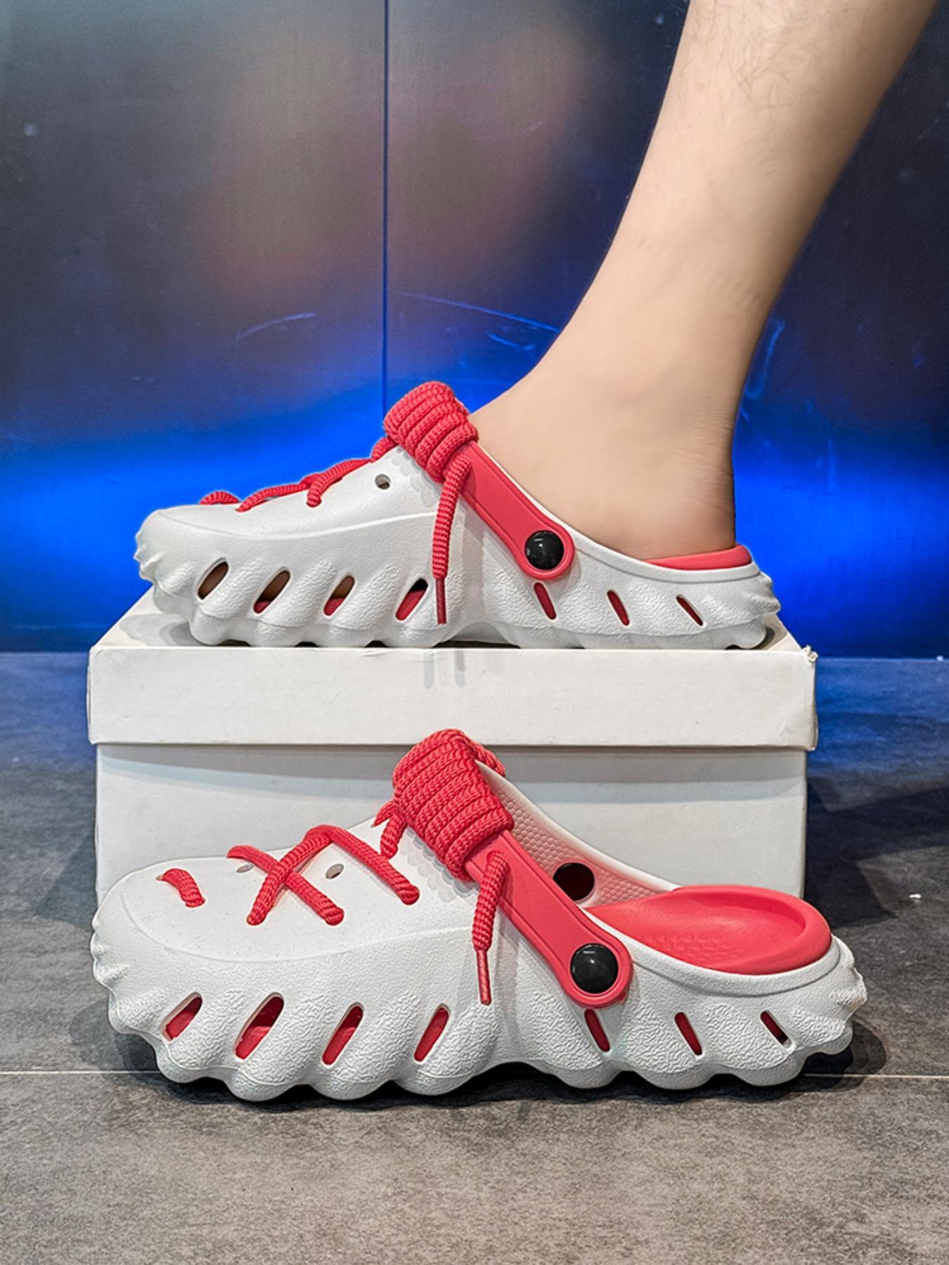 Unisex's Minimalist Plain Color Lace-tied Clogs, Casual Comfortable Breathable Clogs Flat Slippers, Fashionable Clogs for Indoor & Outdoor Wear, Unique Sandals