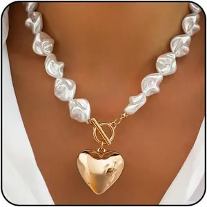 Chunky Necklace for Women Trendy Statement Necklaces Big Heart Pendant OT Toggle Necklace Layered Heart Chunky Jewelry