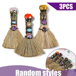 3pcs Crystal Brooms, Halloween Witch Style Decor, Home Decoration Accessories, Festival Birthday Gifts, DIY Craft Supplies, Random Patterns