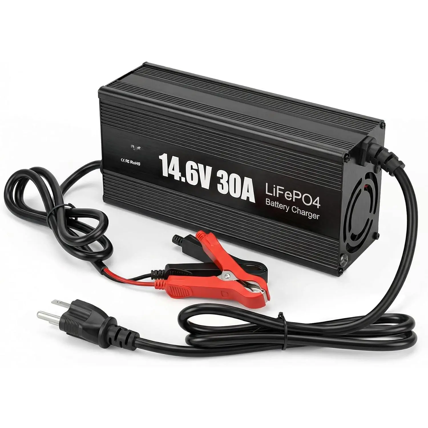 12V 30A Rugged LiFePO4 Charger - 14.6V Output, Over-Protection, Over-Current Safety for 12V Lithium Iron Phosphate Batteries, CE Certified, Ideal for Garage, Yard, RVs, Lawn Mowers