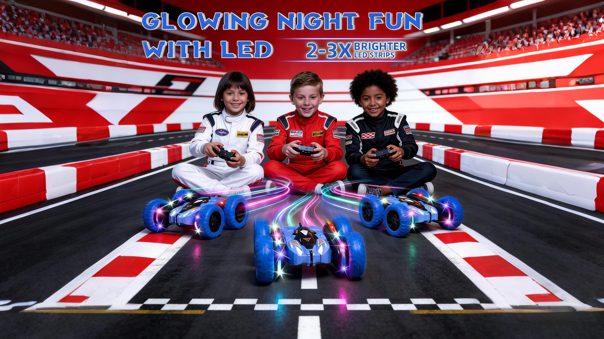 Remote Control Car for Kids, Rechargeable LED Light Off-Road Toy Car, 2.4GHz 4WD Stunt RC car with Double-sided 360-degree flip remote control racing car, Gifts for Boys Girls Ages 5-12