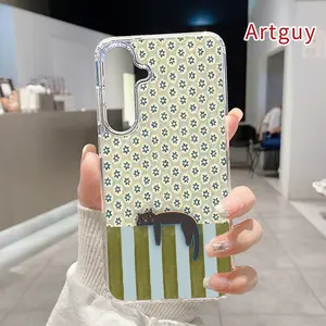 Magnetic Soft Case for  Samsung Galaxy S26 S23 Ultra S24 Plus FE S25 S22+ Cat on Stripes Pattern Anti-Yellowing Shockproof ultra-thin Silicone Crystal Transparent Acrylic Large Hole Cover Supports Wireless Charging