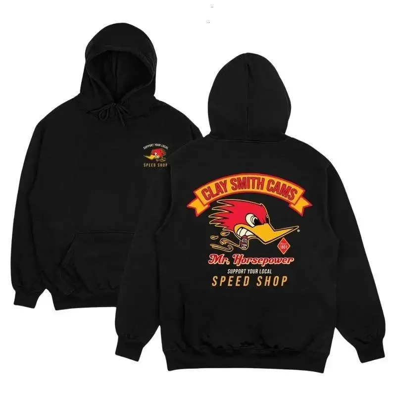 Clay Smith Cams Racing Hoodie for Men, Classic Speed Shop Graphic Pullover Sweatshirt, Vintage Race Car Print, Casual Streetwear, Motorsports Fan Gift, Everyday OOTD, Regular Fit Lightweight Cotton Top