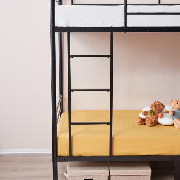 Iron Bed Bunk Bed with Ladder for All Ages Twin Size Black Bedroom Bedframe with 33.5cm Fence & 26.5cm Storage Space Modern Design