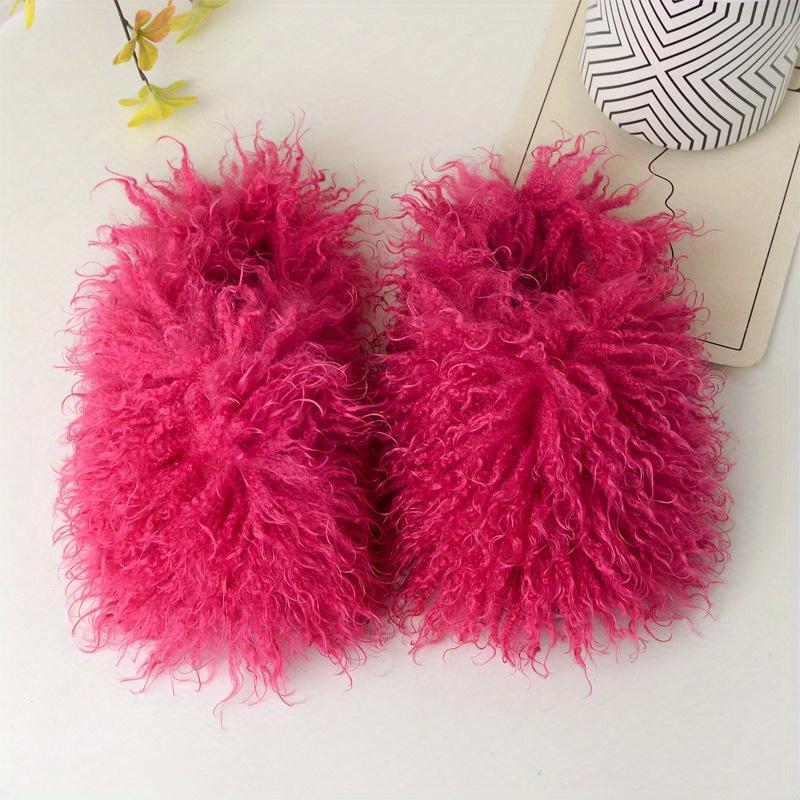 (New)Solid Color Fluffy Slippers, Y2K Soft Sole Platform Slip On Home Shoes, Non-slip Round Toe Cozy Floor Shoes