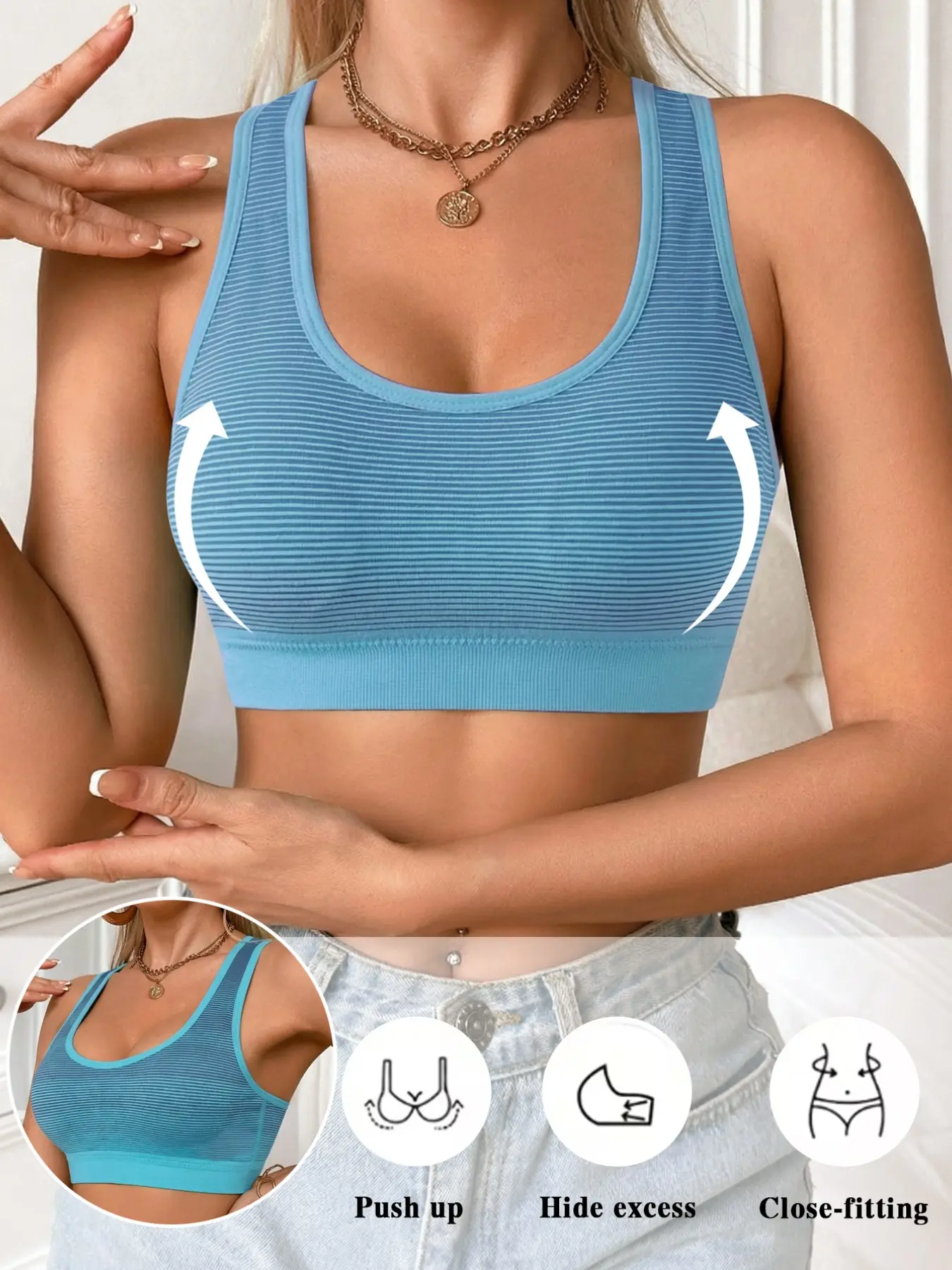 Low Impact Sports Racerback Bra, Non Slip Lift Support Yoga Bralette, Ribbed Seamless Side Smoothing No Bounce Workout Bra