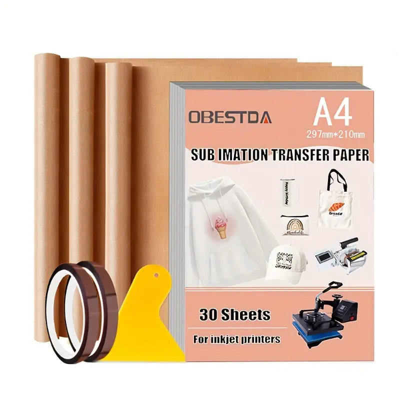 The beginner's set of thermal sublimation transfer paper includes 30 sheets of thermal sublimation transfer paper, 3 heat transfer sheets, 2 rolls of adhesive tape, and 1 plastic scraper Inkjet Printers