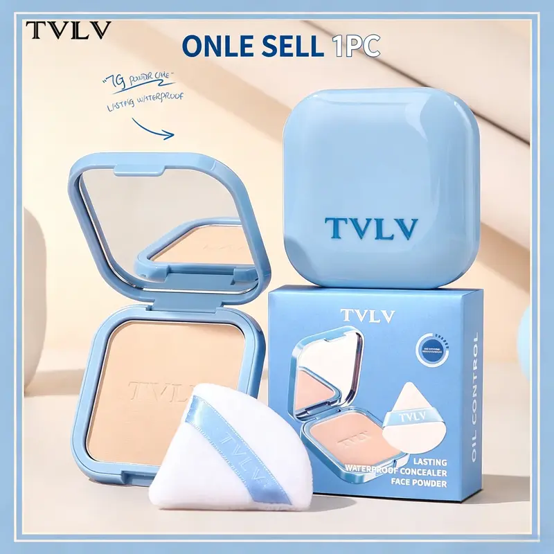 Long-Lasting Waterproof Concealer Powder Compact, Oil Control Powder, Powder Makeup, 6 Shades, Lightweight Natural Finish, Ideal for Outdoor Travel Swimming, All Skin Types