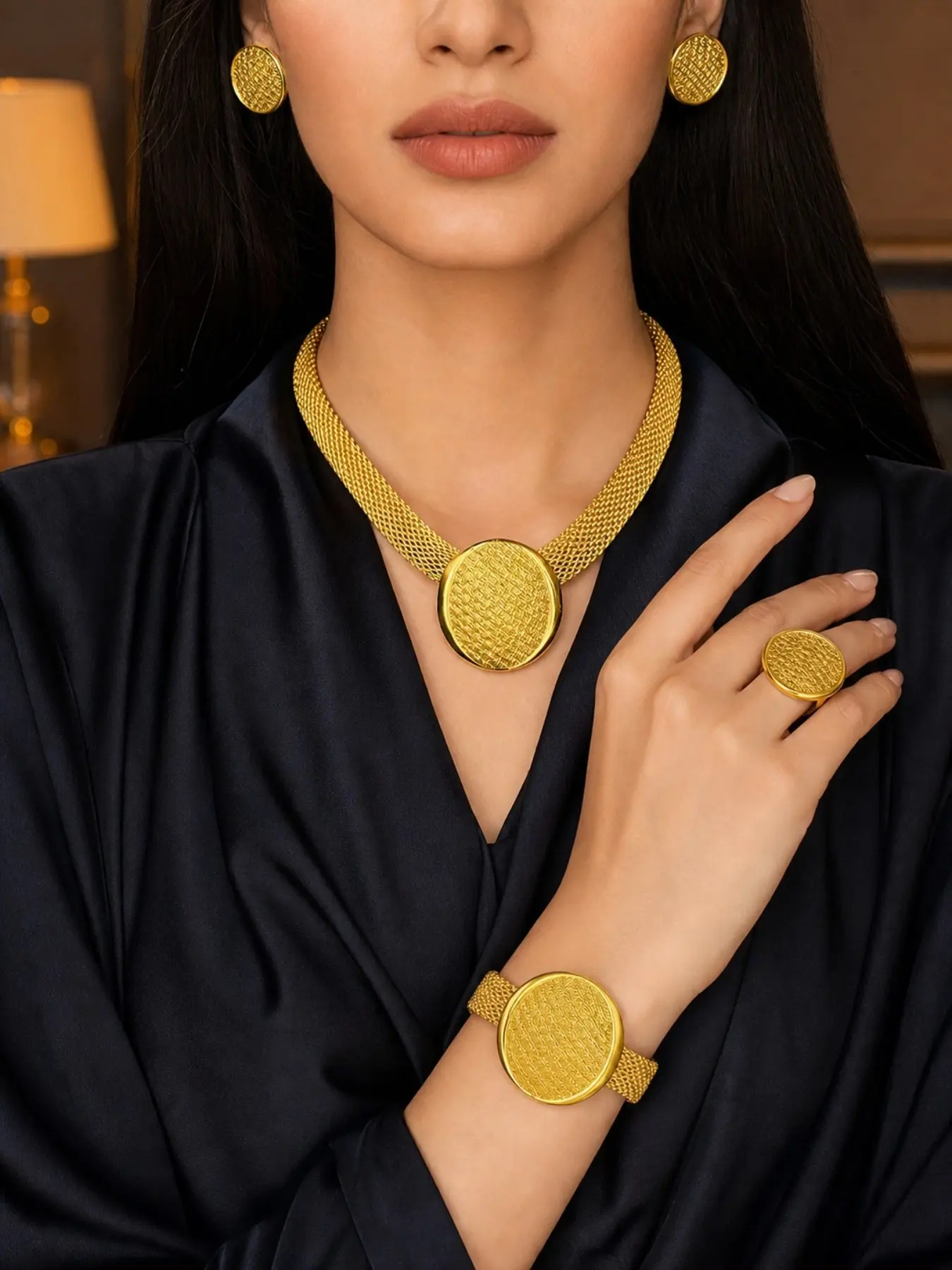 4-Piece Set, Pendant Necklace, Earrings, Bracelet, Wedding Party JewelryDubai Arabic Jewelry Set, Elegant Style,