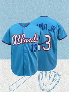 Men's Atlanta 13 Embroidered Baseball Jersey Light Blue Retro Classic Unisex Casual Sports Shirt