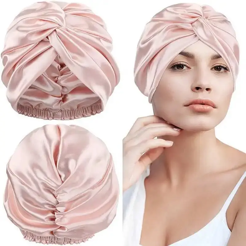 Silk Turban Bonnets For Women Twisted Sleeping Night Cap 19 Momme Pure Silk Hair Wrap Cap For Curly Ladies Headwrap