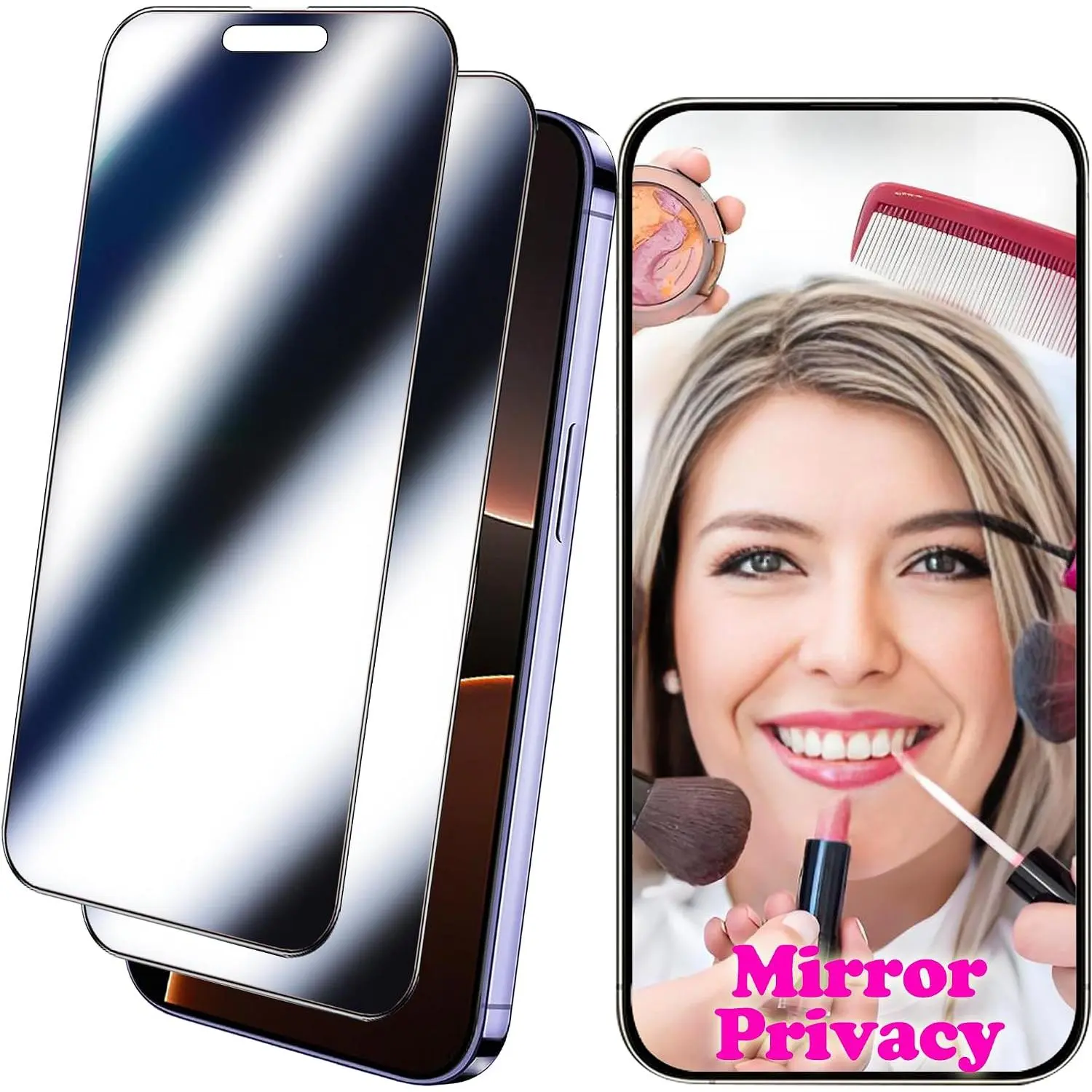 2 Pack Mirror Screen Protector  16 Pro Max  Tempered Glass for 16 promax Mirrored Effect Anti-Spy Private Easy Installation Frame Full Coverage Anti-Scratch (6.9 inch )