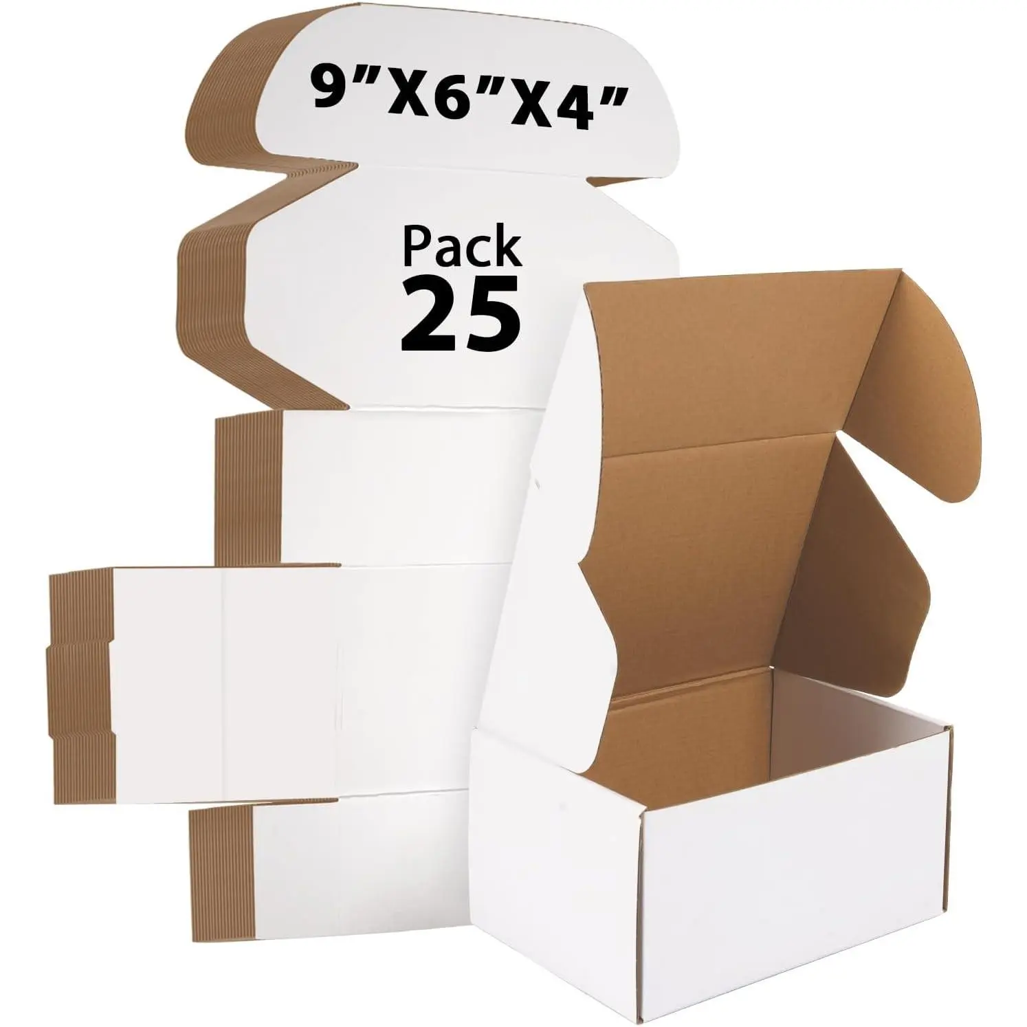 Shipping Boxes 25 Pack, Corrugated Cardboard Mailer Boxes for Small Business, Easy Fold Literature Mailers, Heavy Duty 3 Layer Packaging Boxes for Shipping, Mailing, Gift Packaging (White, 9x6x4)