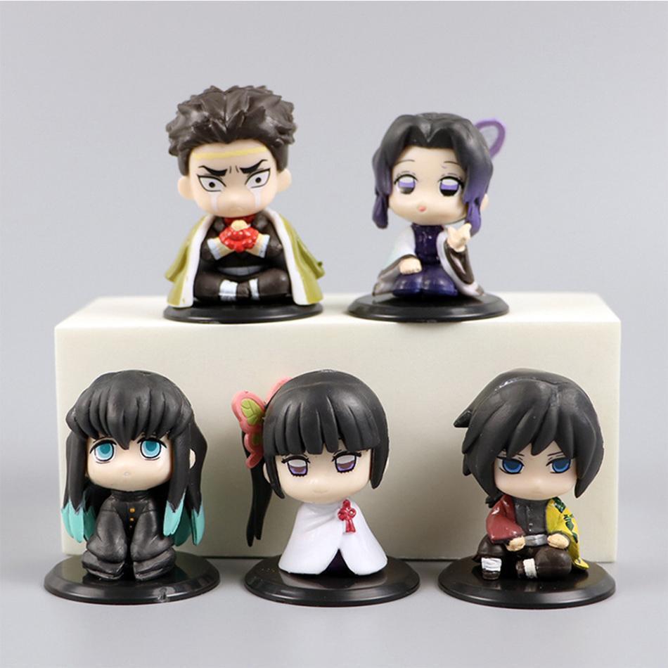 Demon Slayer Figure Toy Anime Kimetsu no Yaiba Q Version Sitting Tanjiro Nidouzi Inosuke Zenizu PVD Figurine Model Doll Gifts