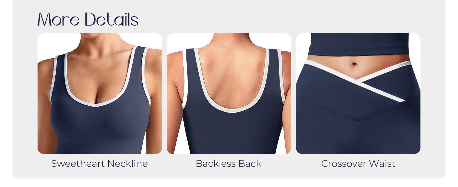 Womens Workout Sets 2 Piece Gym Yoga Outfits Crossover Flare Leggings Crop Tank Top with Contrast Trim