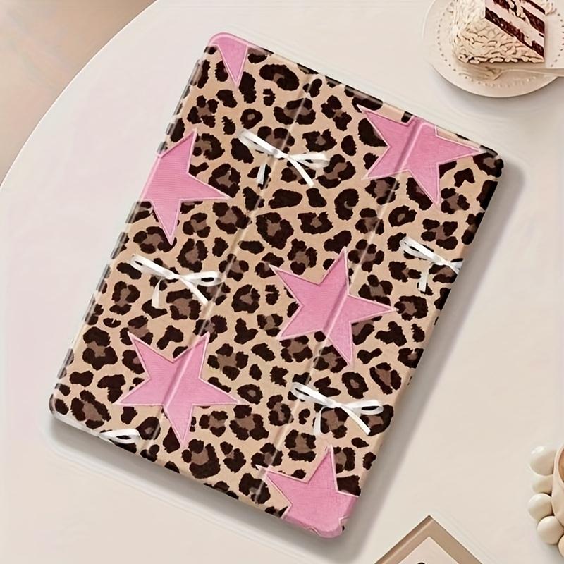 Leopard pink starfish pattern, with adjustable bracket and pen slot, foldable non-slip TPU protective case, suitable for iPad mini, iPad Air, iPad Pro/iPad 10th generation, 11th generation and other series iPad protective cases