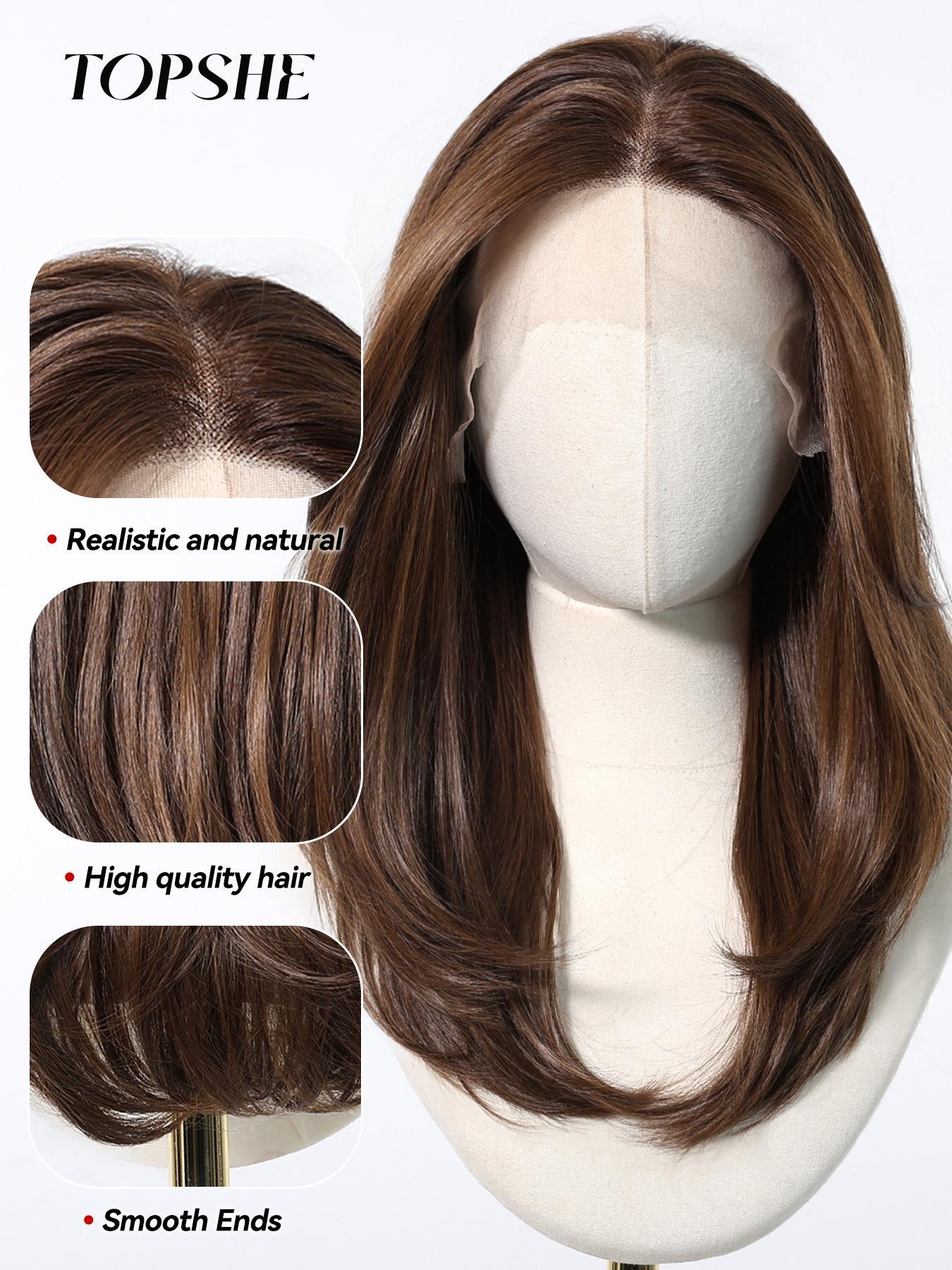 Topshe 13x6 HD Lace Front Wig, Medium Length Wavy Hair, Comfortable Breathable Women's Wig, High-Temperature Resistant, Heat Resistant Wigs