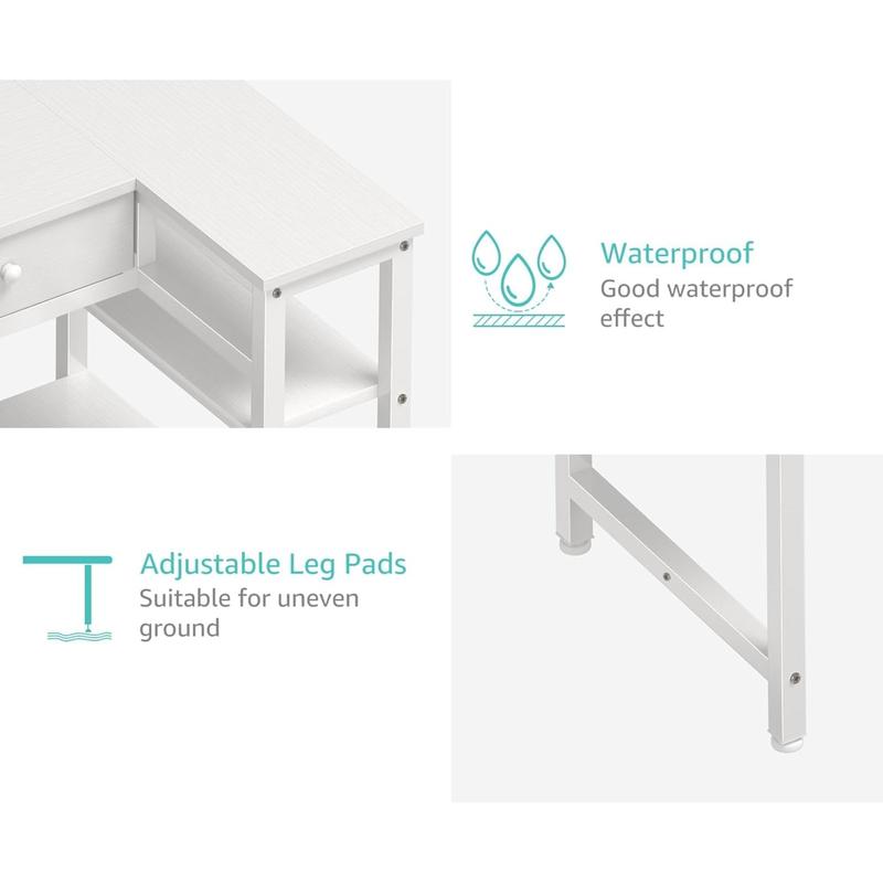White L Shaped Desk with Drawers & Storage Shelves, 40 Inch Small Corner Desk with Power Outlet for Small Space Home Office, Study Work PC Desks for Bedroom, Get Free Gift