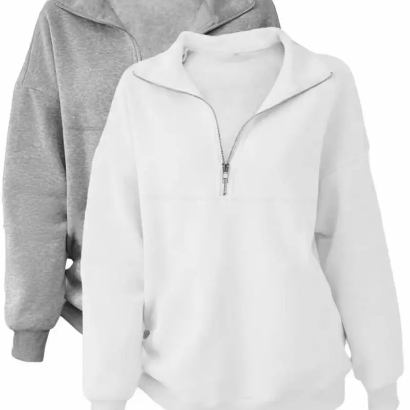 Autumn Winter Comfortable Loose-Fit Long Sleeve Pullover Hoodie, Casual Drop Shoulder Zipper Design for Outdoor Daily Wear, Thicker Fabric for Fall & Winter Seasons