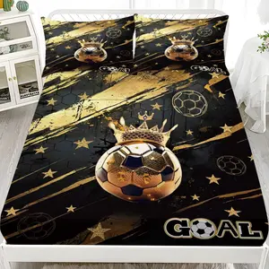 3pcs Metal Color Soccer Print Bed Sheet Set, Includes 2 Pillowcases and 1 Bed Sheet, Soft and Comfortable, Perfect Gift for Football Fans