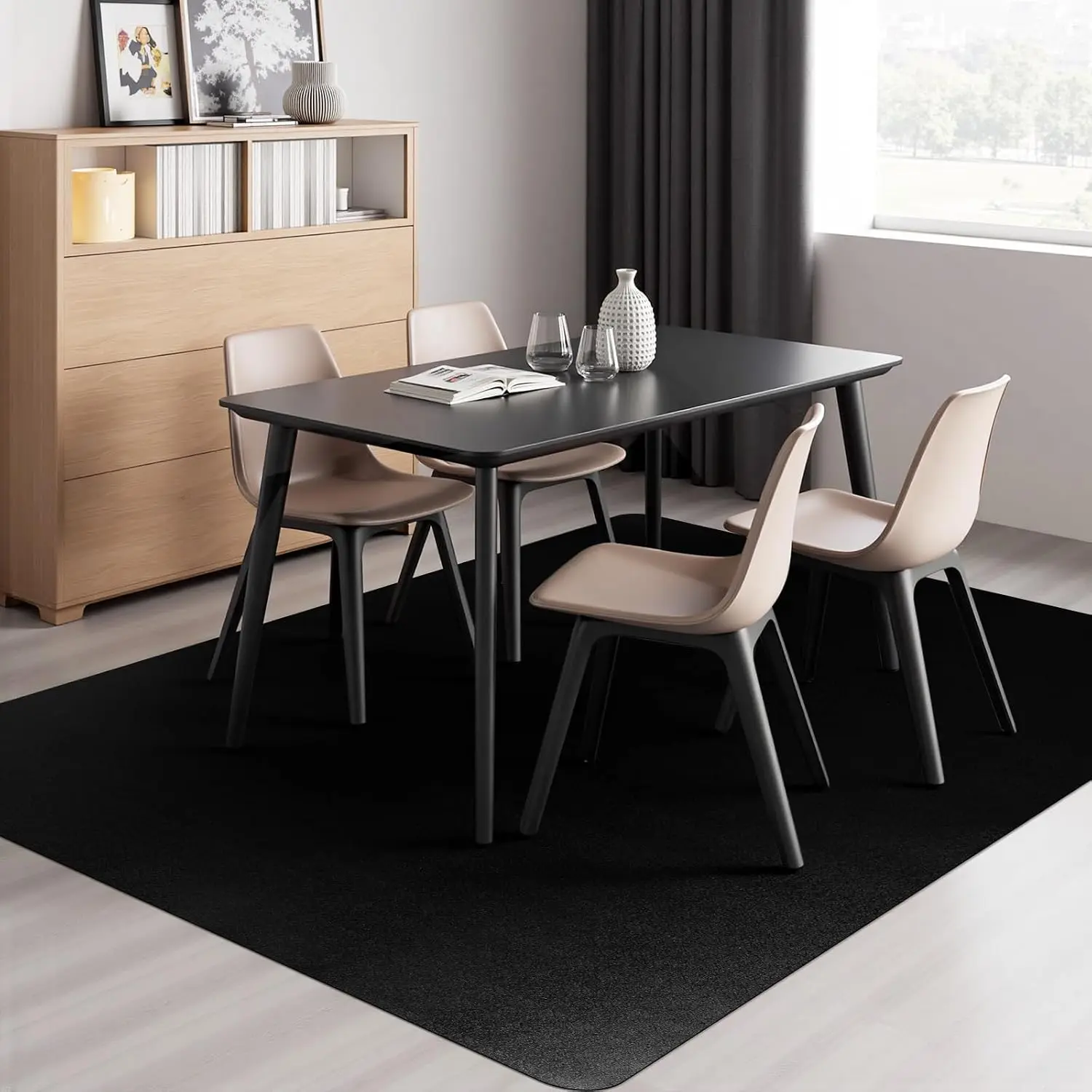 Area Mat for Hard Floor,3'×5' Black Non-Slip PVC Protector Mat | Large Anti-Scratch Floor Mat, , Easy to Clean, Floor Protector for , Dining, Kitchen, Laundry, Bedroom