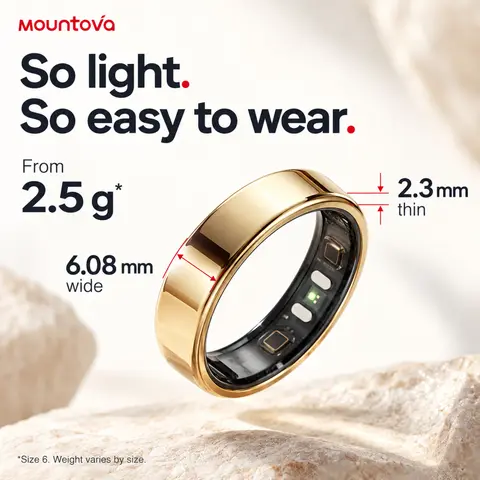 Mountova Smart Ring, Ultra-Light Fitness Tracker with Sleep Tracking, Heart Rate & Health Monitoring, AI-Powered Health Analysis, 5ATM Waterproof, Charging Case Included, Compatible with iOS & Android