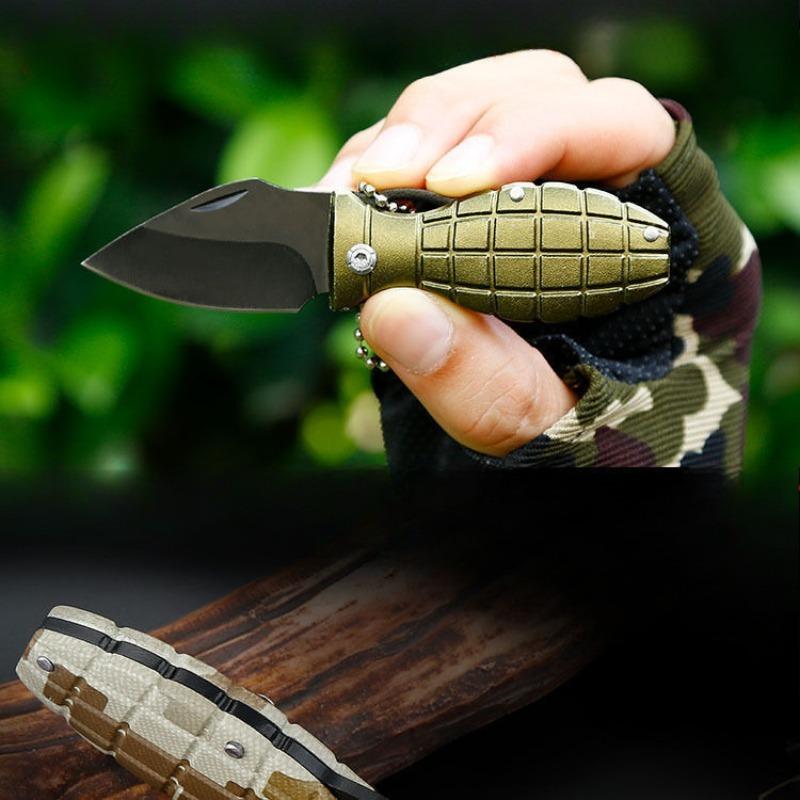 Creative Hand Grenade Shaped Knife, Outdoor Folding High Hardness Stainless Steel Camping Non-Slip Portable Fruit Knife Survival Gift