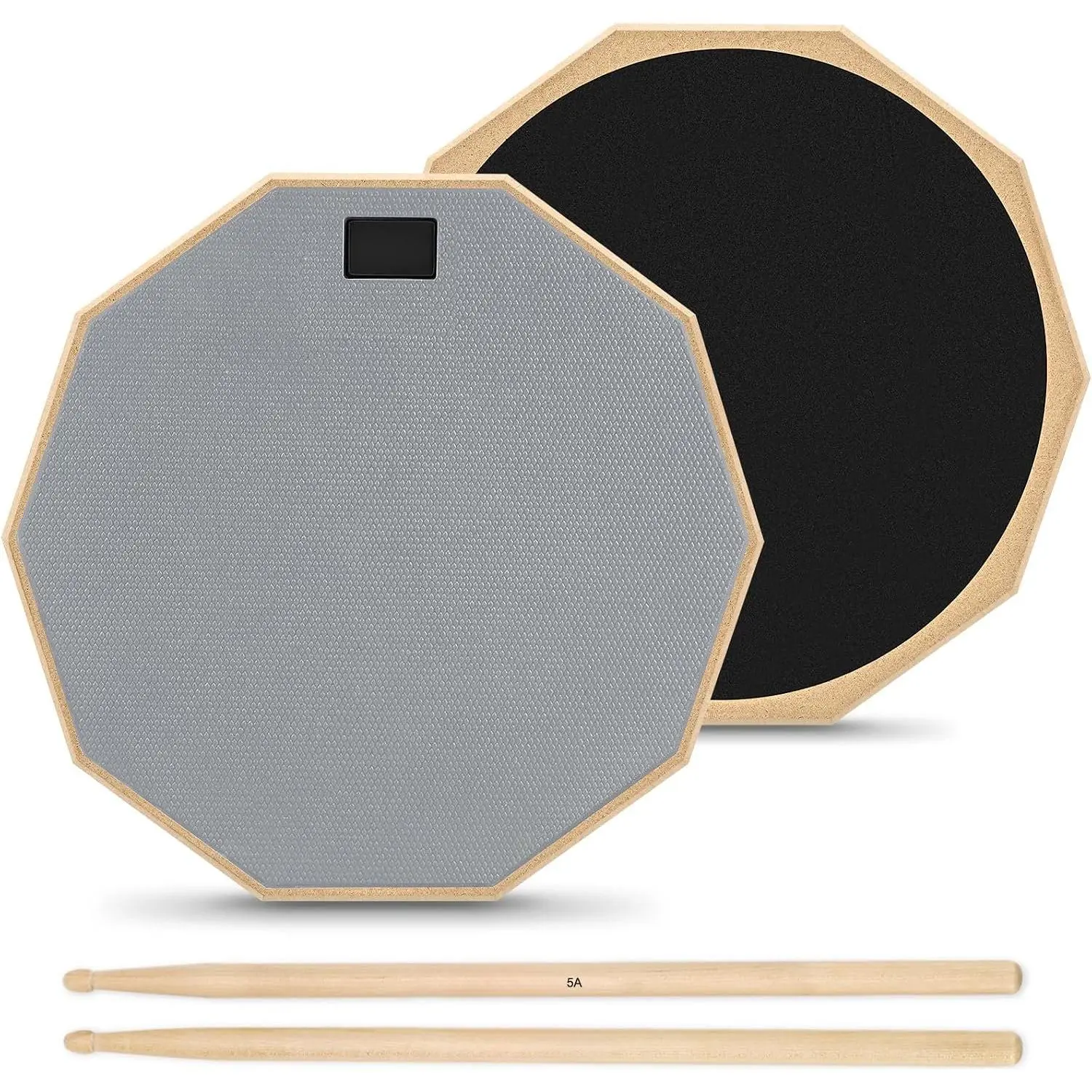 8-Inch Silent Drum Practice Pad - 2-Sided Music Equipment with Elastic Rubber Surface and Drum Sticks, Gray