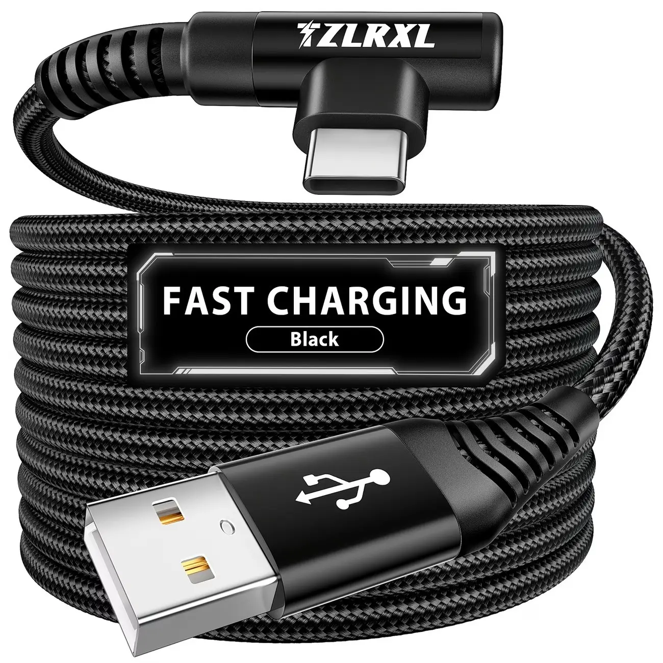 Type-C Fast Charging Cable, Right Angle USB to USB-C Braided Charger, Compatible with Huawei, Xiaomi, Redmi, Oppo, Oneplus, Various Smartphones
