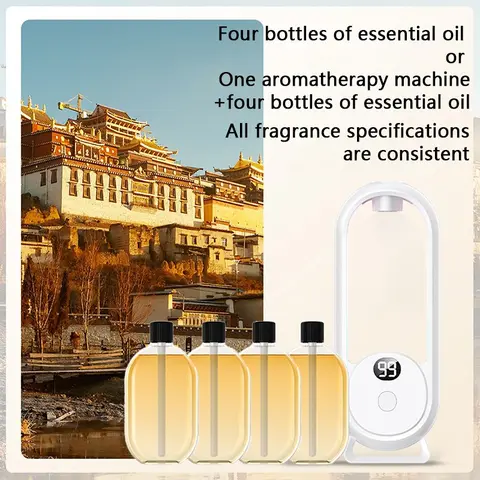50ml Rechargeable Aromatherapy Machine, Aroma Diffuser Humidifier, Ultrasonic Timing Automatic Spraying Fragrance Air Purifier with Oil, for Home Office Dormitory Hotel, +4pcs 50ml essential oil