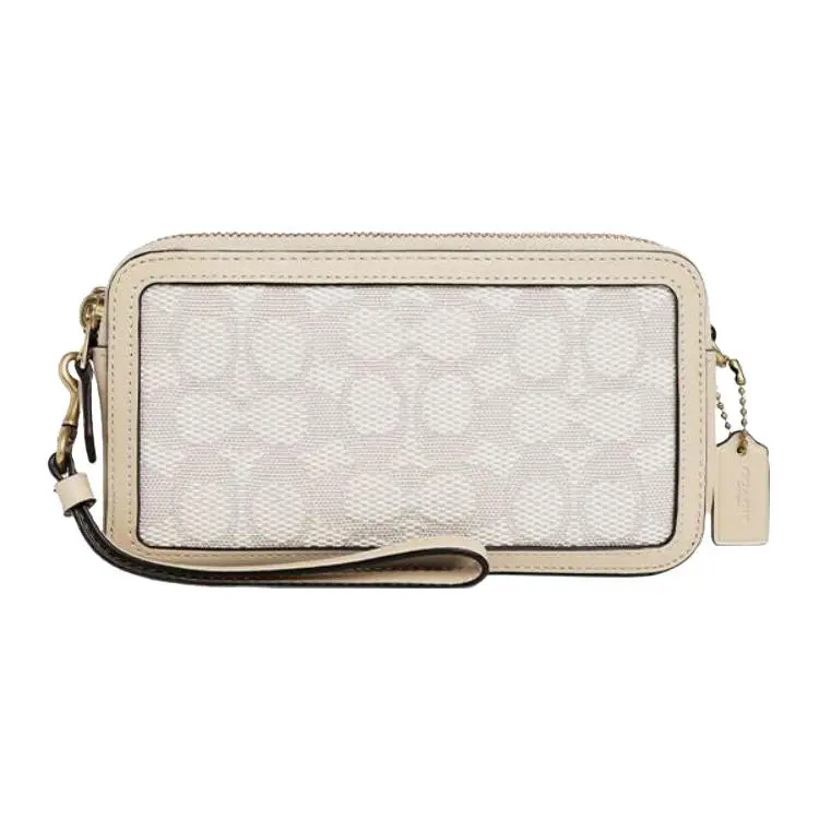 COACH Kira 19 Classic Monogram Jacquard Fabric and Leather Camera Bag, Small Women’s Crossbody Shoulder Bag in White
