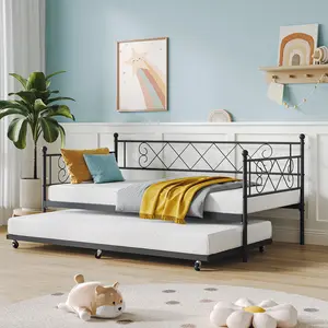 Garvee Space-Saving Twin Metal Daybed with Trundle - Heart-Shaped Headboard, Sturdy Steel Slat Support, Easy Assembly Convertible Sofa Bed for Bedroom, Living Room, Guest Room