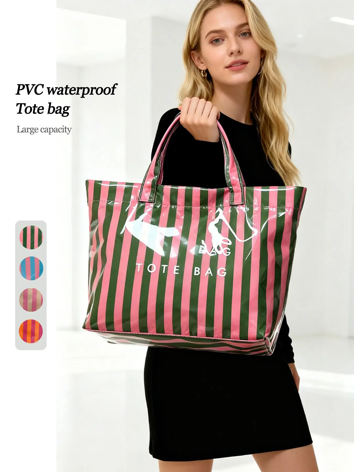 Large Capacity PVC Tote Bag for Women - Waterproof Shopping Handbag, Reusable Daily Commute Casual Fashion Multi-Functional Shoulder Bag