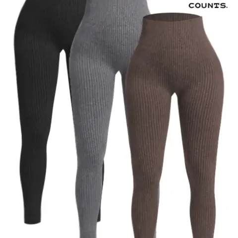 3pcs Women's Seamless Soft Yoga Pants, High Waisted Ribbed Fitness Leggings, Gym Yoga Clothing, Running, Gym Use, Comfortable Sportswear, Gym Activewear, Fitness Training Tights, Knitted Sports Pants, Female Gym Clothes, Gym Workout Sportswear